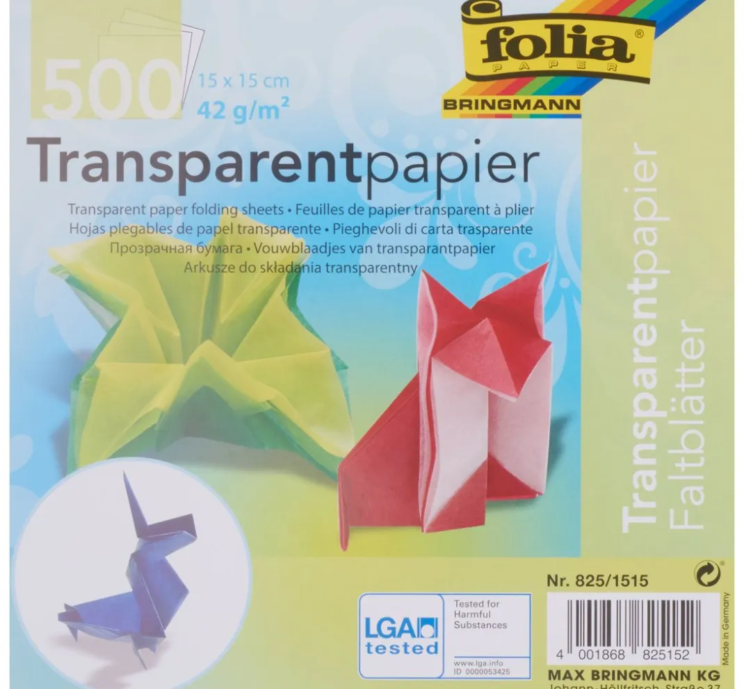 folia Origami & Papier Falten|Falt- & Origamipapier>Transparentpapier-Faltblätter "15 x 15 cm", 500 Blatt