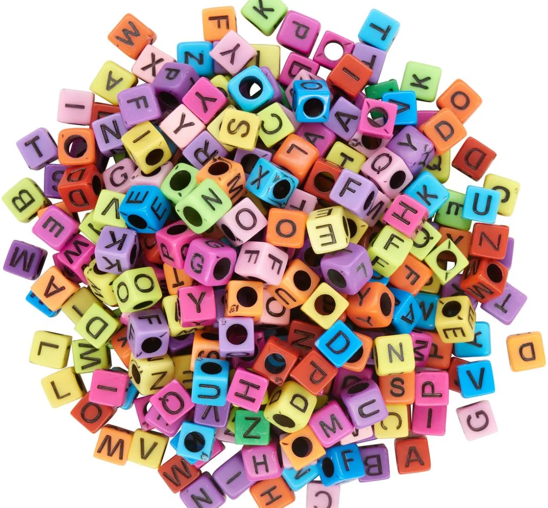 Kinder VBS Acrylperlen|Buchstabenperlen>Buchstabenperlen "Bunt", eckig