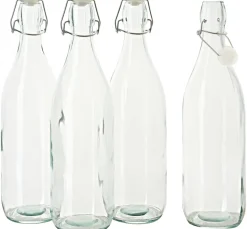 VBS Glasgravur|Glas- & Porzellanmalerei>Glasflasche mit Bügelverschluß "Rund", 900 ml, 4 Stück