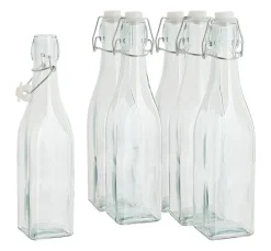 VBS Glasgravur|Glas- & Porzellanmalerei>Glasflasche mit Bügelverschluß "Eckig", 500ml, 6 Stück