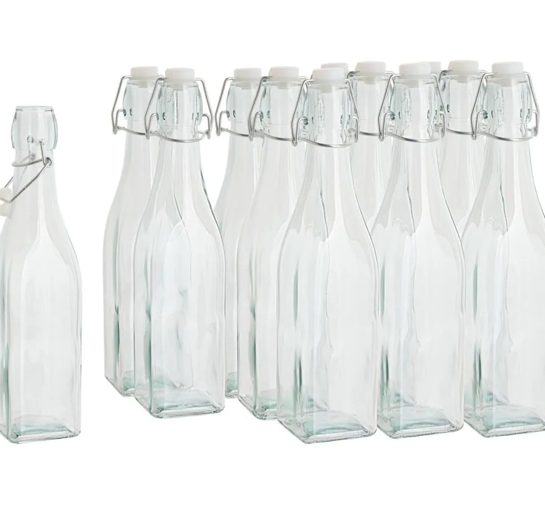 VBS XXL Gefäße|Glasgravur>VBS Glasflaschen mit Bügelverschluß "Eckig", 500 ml, 12 Stück