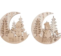 VBS Anhänger|Holz, Mdf & Pappmaché>Holz-Anhänger "Halbmond mit Santa und Snowy", 2er Set