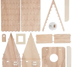 VBS Holz, Mdf & Pappmaché>Holzbausatz "Dachhaus", inkl. LED