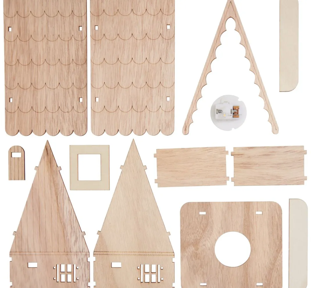 VBS Holz, Mdf & Pappmaché>Holzbausatz "Dachhaus", inkl. LED