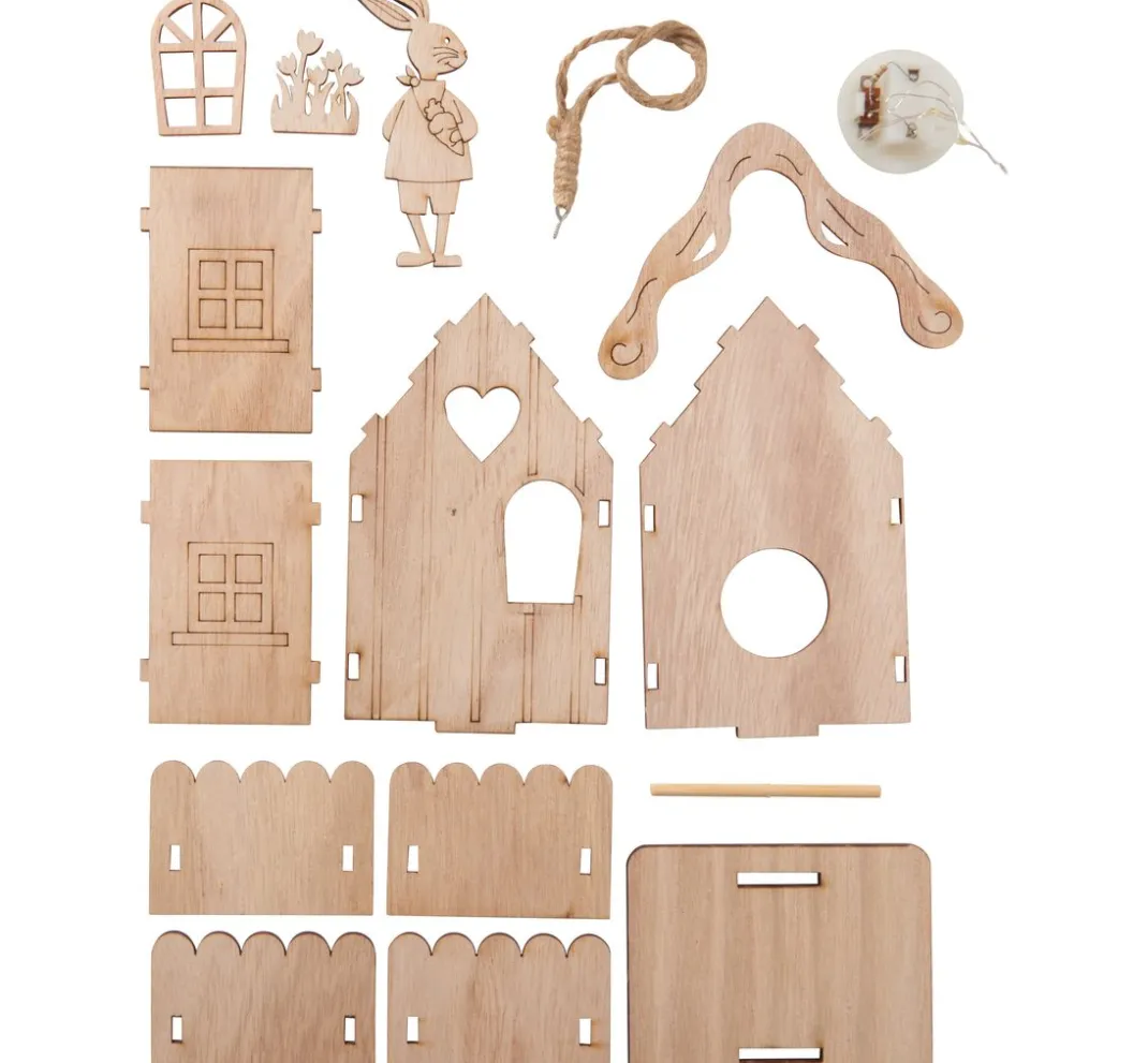 VBS Holz, Mdf & Pappmaché>Holzbausatz "Hasenhäuser", mit LED