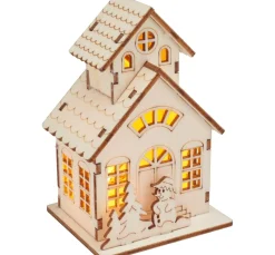 VBS Holz, Mdf & Pappmaché>Holzbausatz "Haus mit Turm und Schneemann", inkl. LED