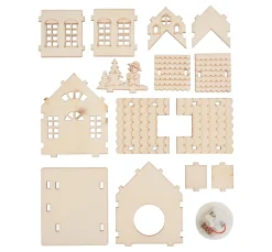 VBS Holz, Mdf & Pappmaché>Holzbausatz "Haus mit Turm und Schneemann", inkl. LED
