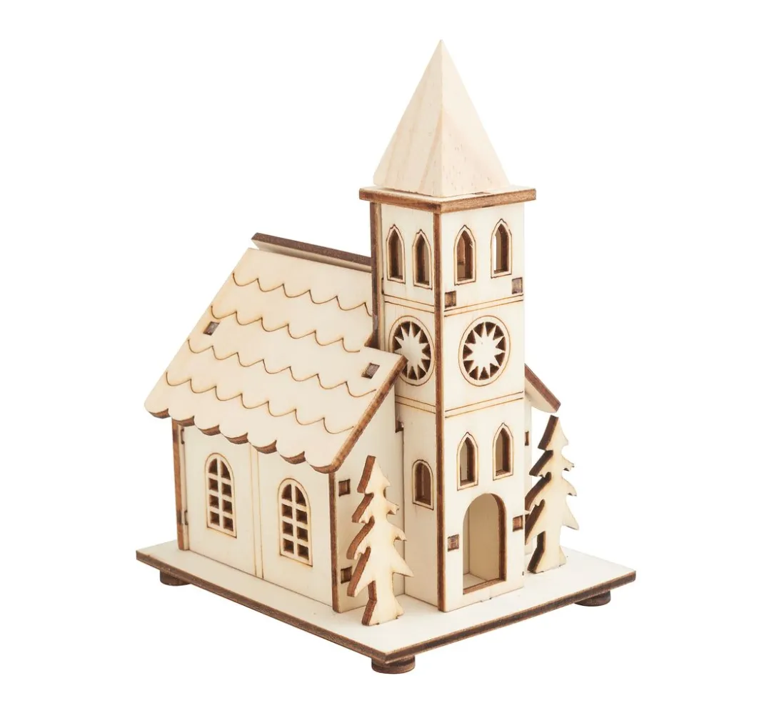 VBS Holz, Mdf & Pappmaché>Holzbausatz "Kirche" inkl. LED