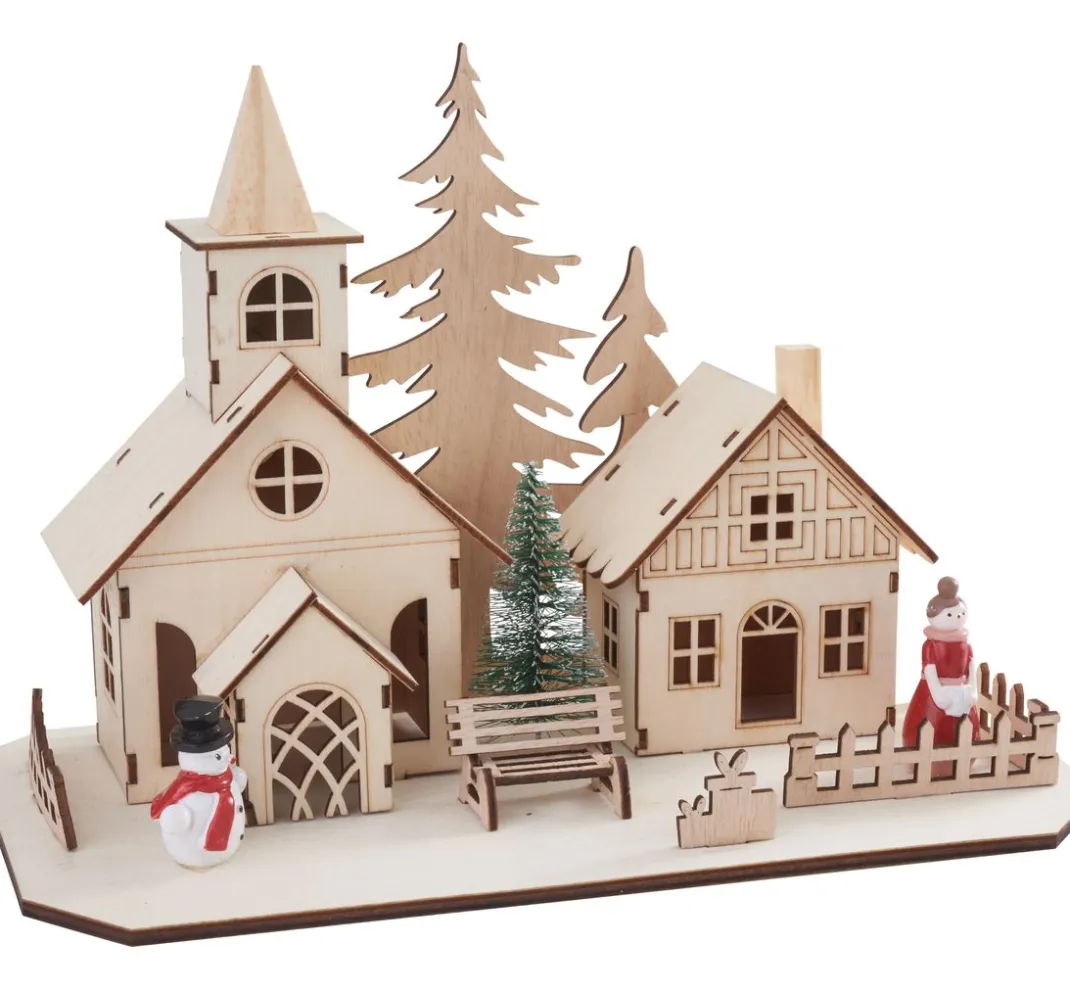 VBS Holz, Mdf & Pappmaché>Holzbausatz "Kirchgang" inkl. Micro-LED-Lichterkette