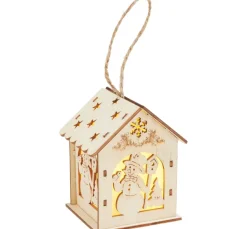 VBS Anhänger|Holz, Mdf & Pappmaché>Holzbausatz Lichterhaus "Schneemann mit Vogelhaus", inkl. LED