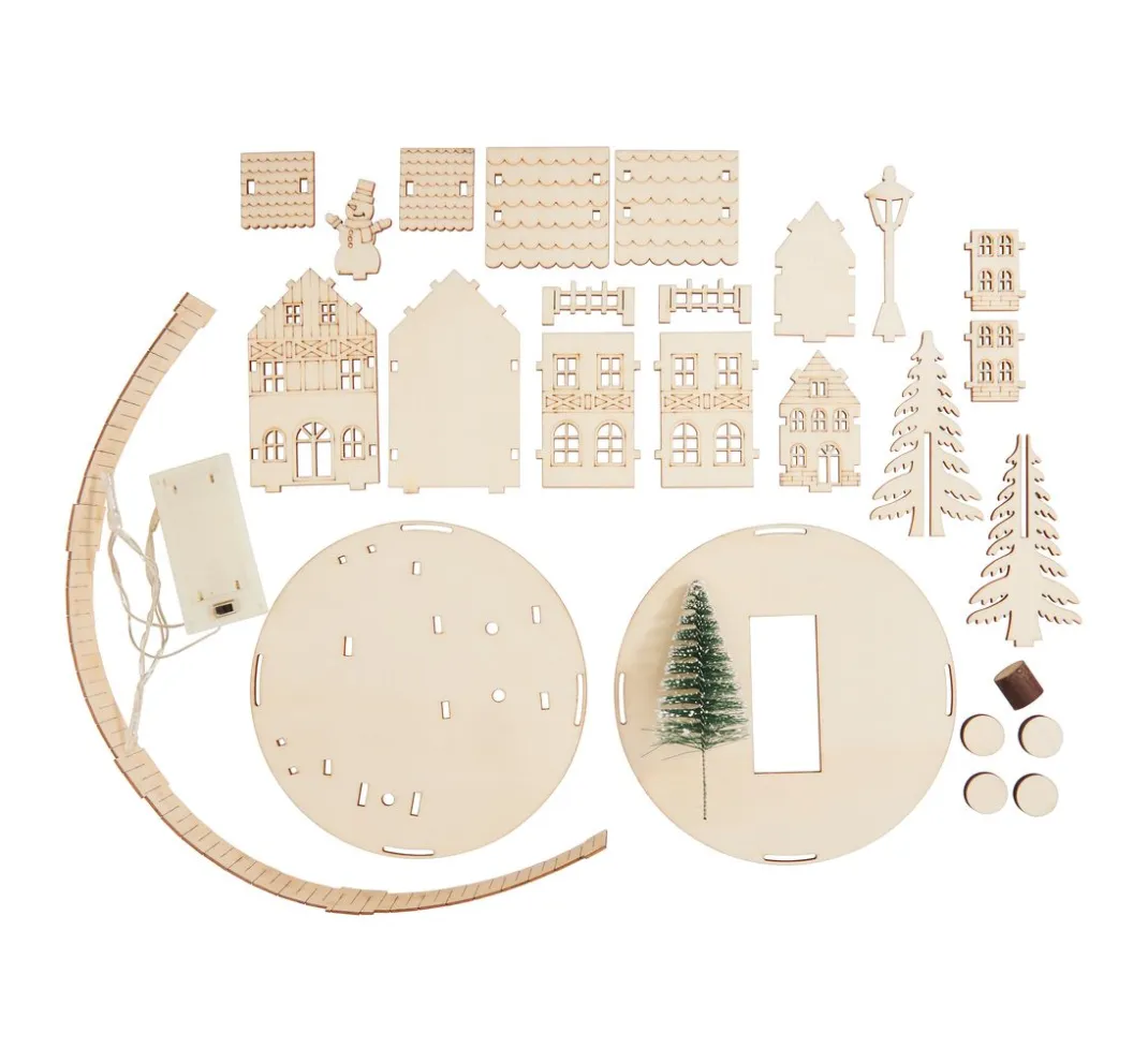 VBS Holz, Mdf & Pappmaché>Holzbausatz "Lichterlandschaft mit Häusern", inkl. Beleuchtung