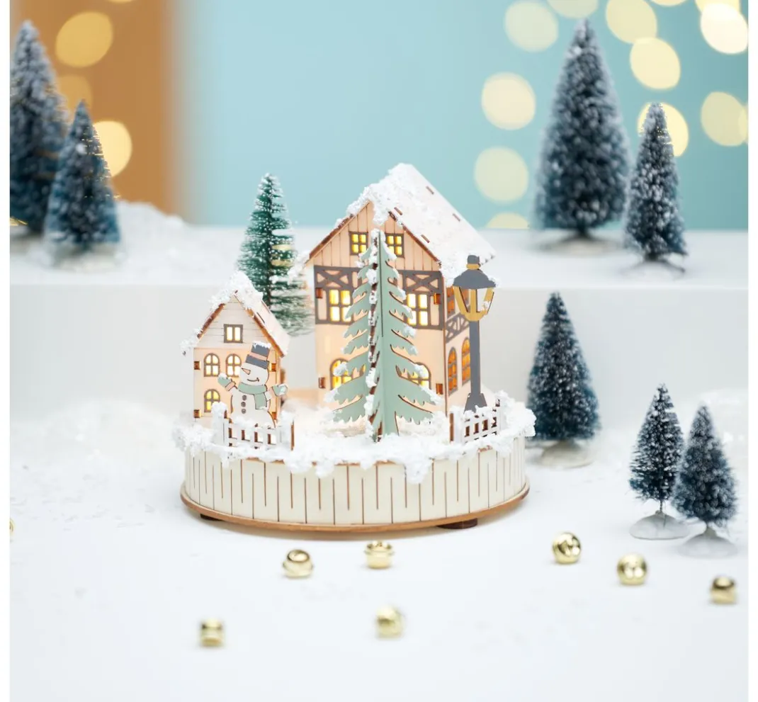 VBS Holz, Mdf & Pappmaché>Holzbausatz "Lichterlandschaft mit Häusern", inkl. Beleuchtung