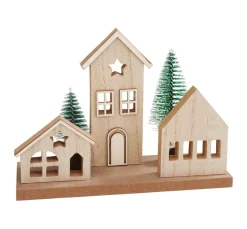 VBS Holz, Mdf & Pappmaché>Holzbausatz "Weihnachtshäuser mit Tannen"