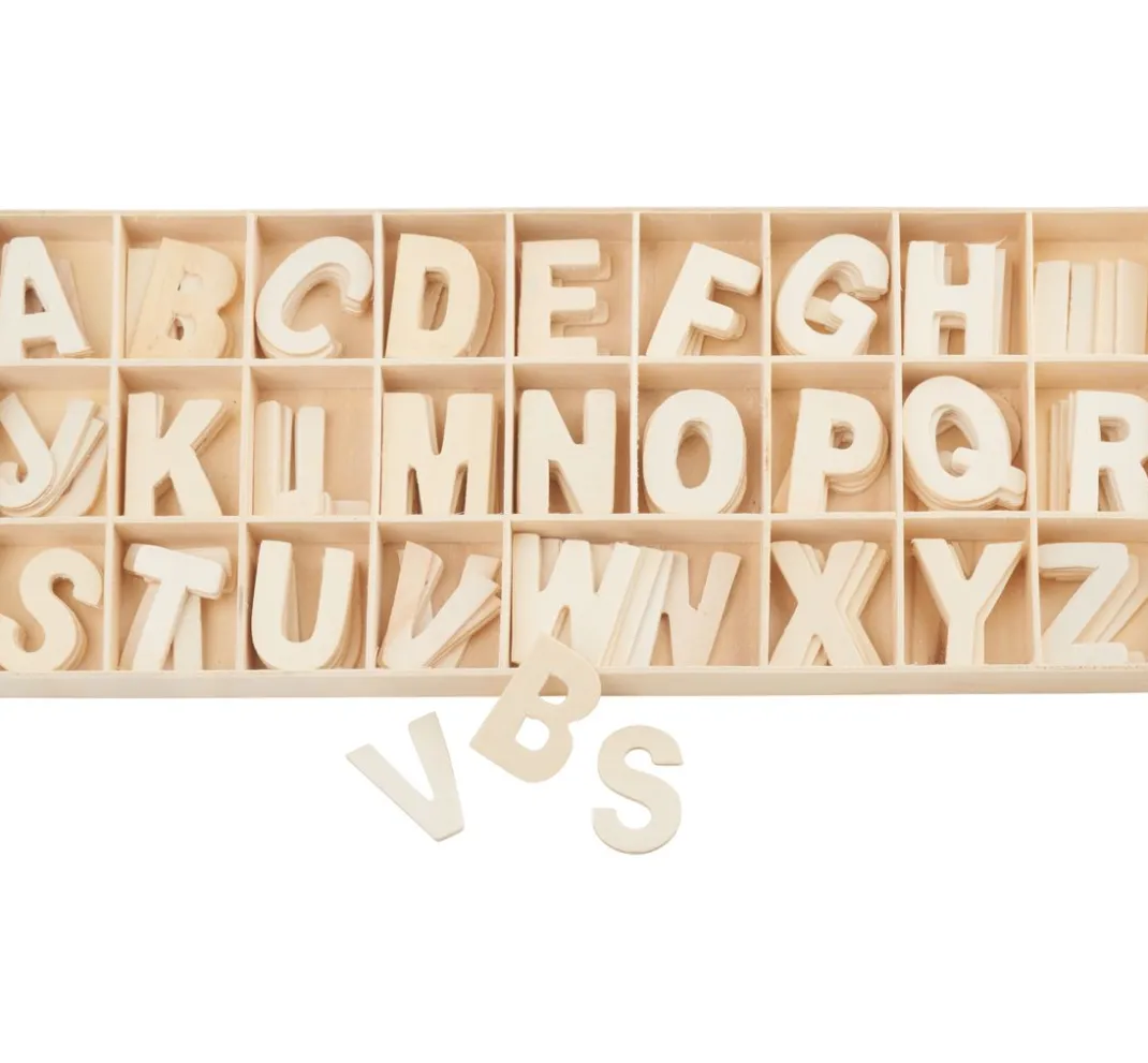 Kinder VBS Holz|Holz, Mdf & Pappmaché>Holz-Buchstaben-Set "Sortiert - Natur", 130 Stück