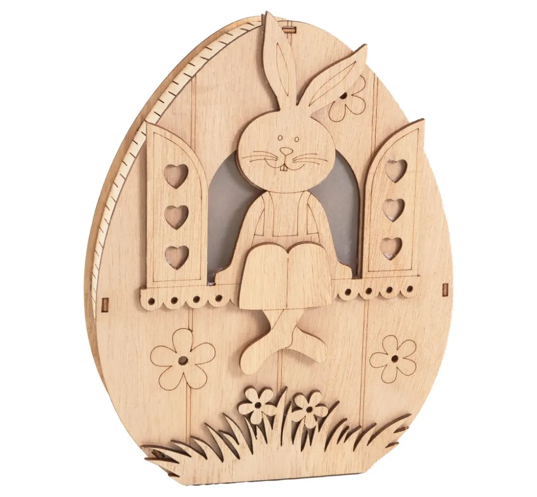VBS Holz, Mdf & Pappmaché>Holz-Ei mit LED "Hase im Fenster"