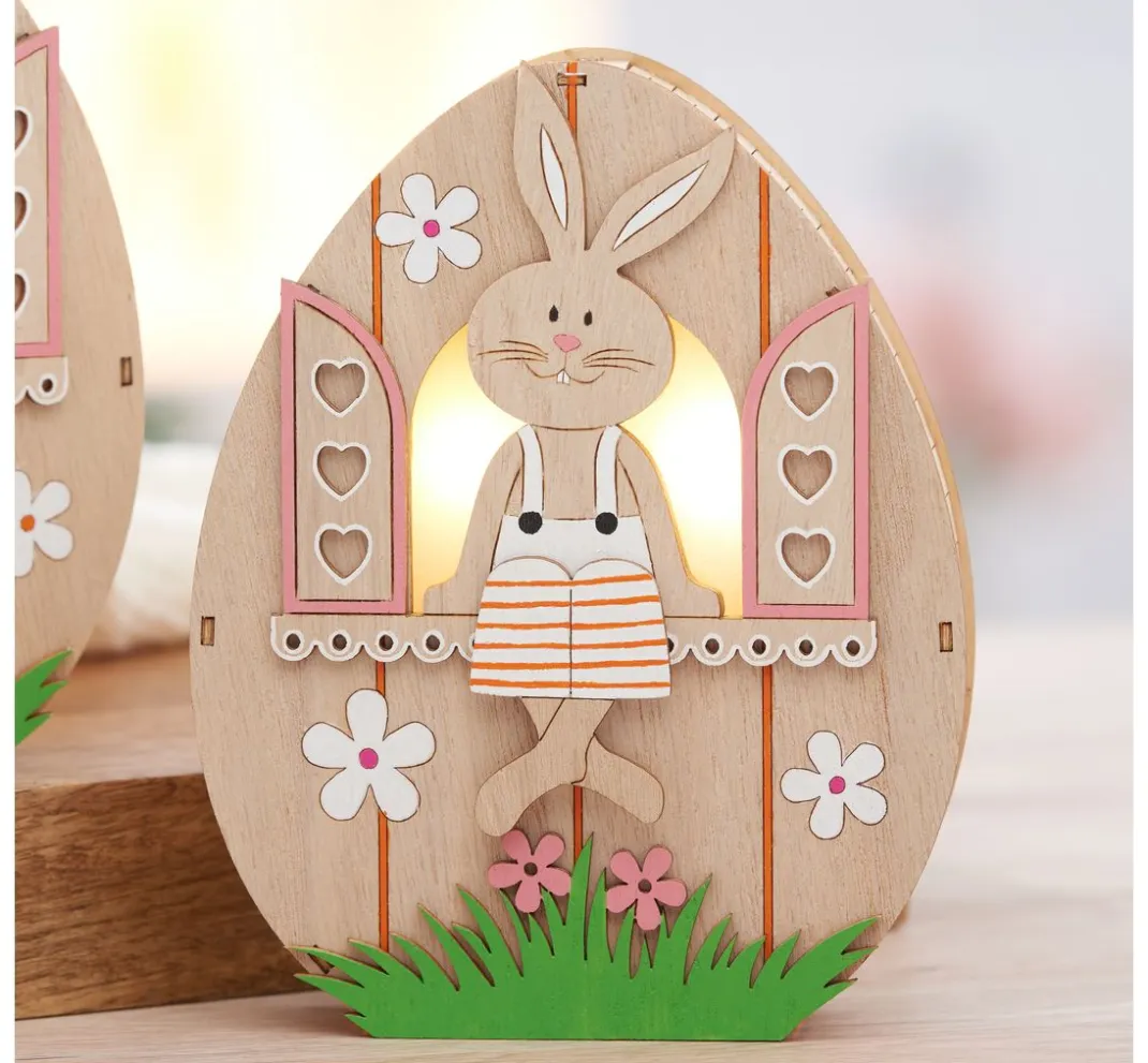VBS Holz, Mdf & Pappmaché>Holz-Ei mit LED "Hase im Fenster"