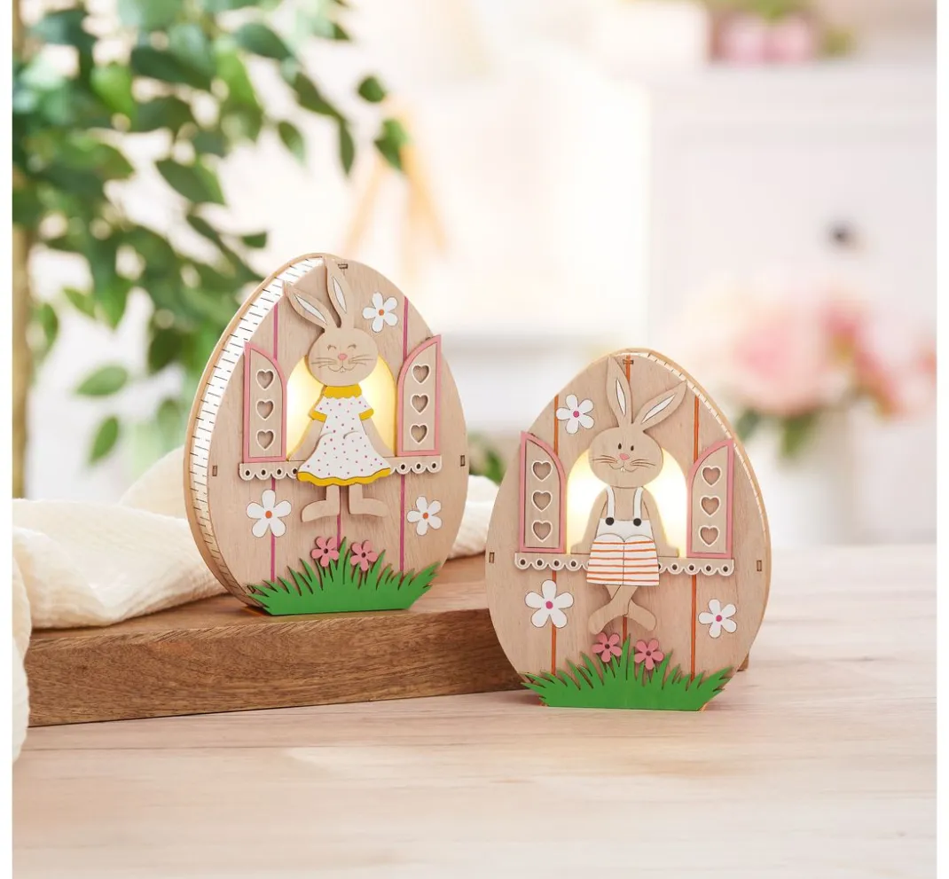 VBS Holz, Mdf & Pappmaché>Holz-Ei mit LED "Hase im Fenster"