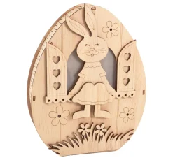 VBS Holz, Mdf & Pappmaché>Holz-Ei mit LED "Häsin im Fenster"
