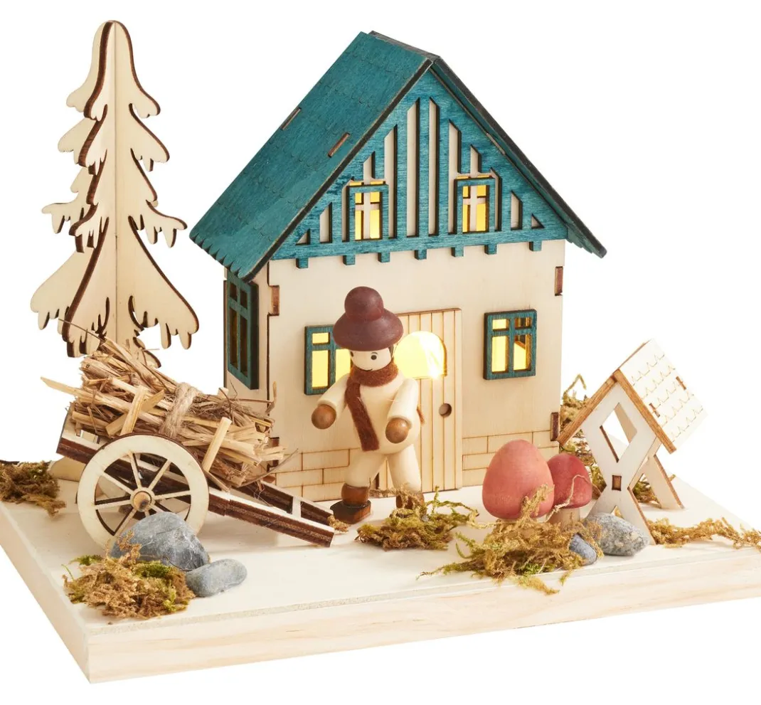 VBS Miniaturen|Holz, Mdf & Pappmaché>Holzhaus-Szene "Licht"