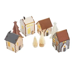 VBS Miniaturen|Holz, Mdf & Pappmaché>Holzhäuschen Szene, beleuchtet, 8 Teile