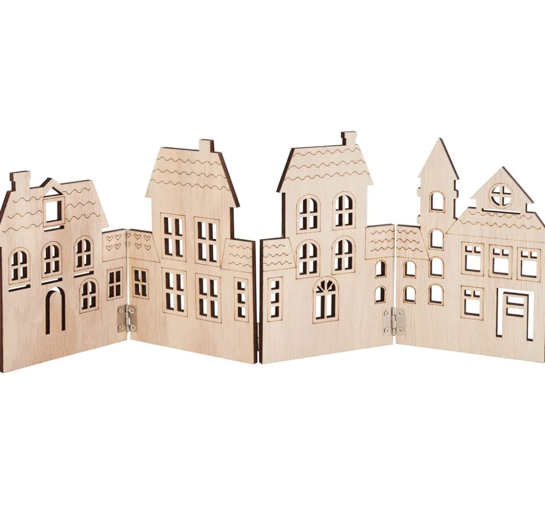 VBS Holz, Mdf & Pappmaché>Holz-Silhouette "Häuserzeile"