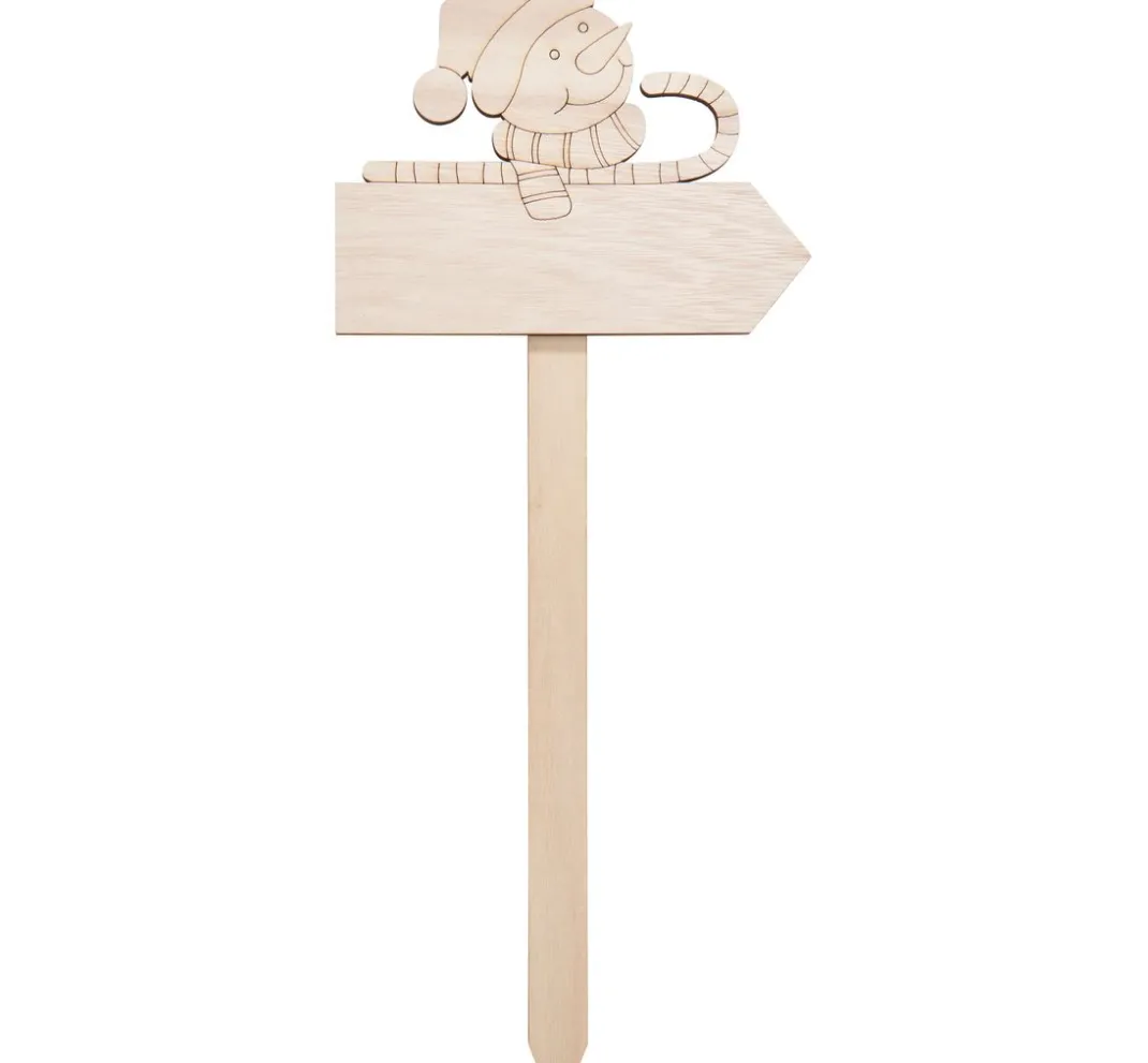 VBS Holz, Mdf & Pappmaché>Holz-Stecker mit Schild "Schneemann"