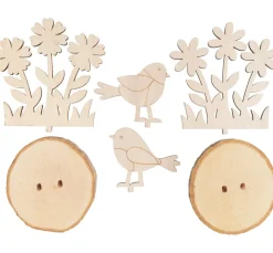 VBS Dekofiguren & -Objekte|Holz, Mdf & Pappmaché>Holzsteckmotiv auf Rindenscheiben "Vögel und Blumen"