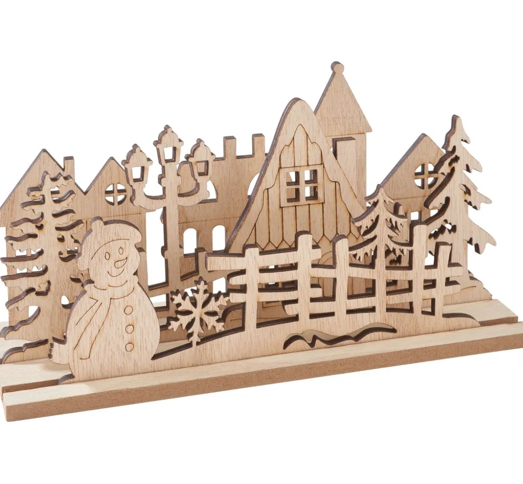 VBS Holz, Mdf & Pappmaché>Holz-Steckmotiv "Dorf mit Schneemann"