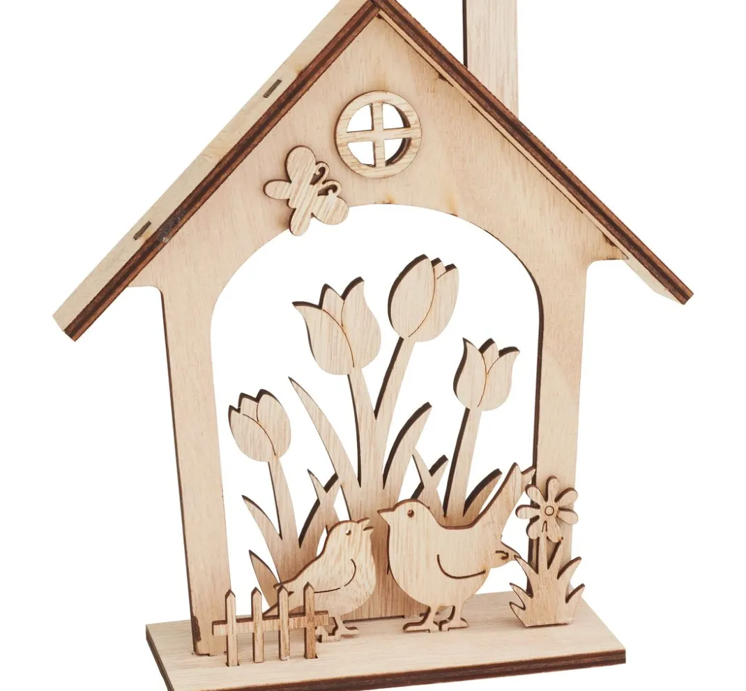 VBS Holz, Mdf & Pappmaché>Holz-Steckmotiv Haus "Frühlingserwachen"