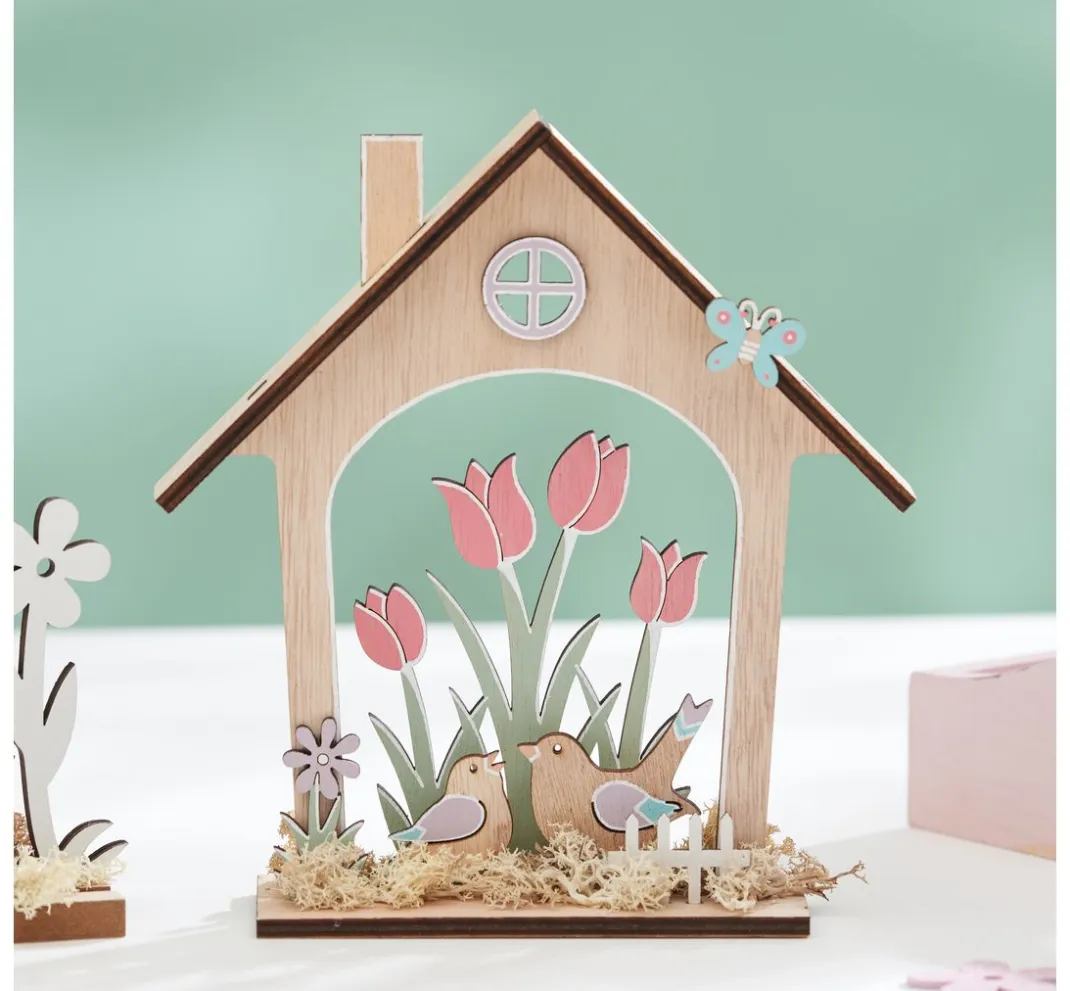 VBS Holz, Mdf & Pappmaché>Holz-Steckmotiv Haus "Frühlingserwachen"