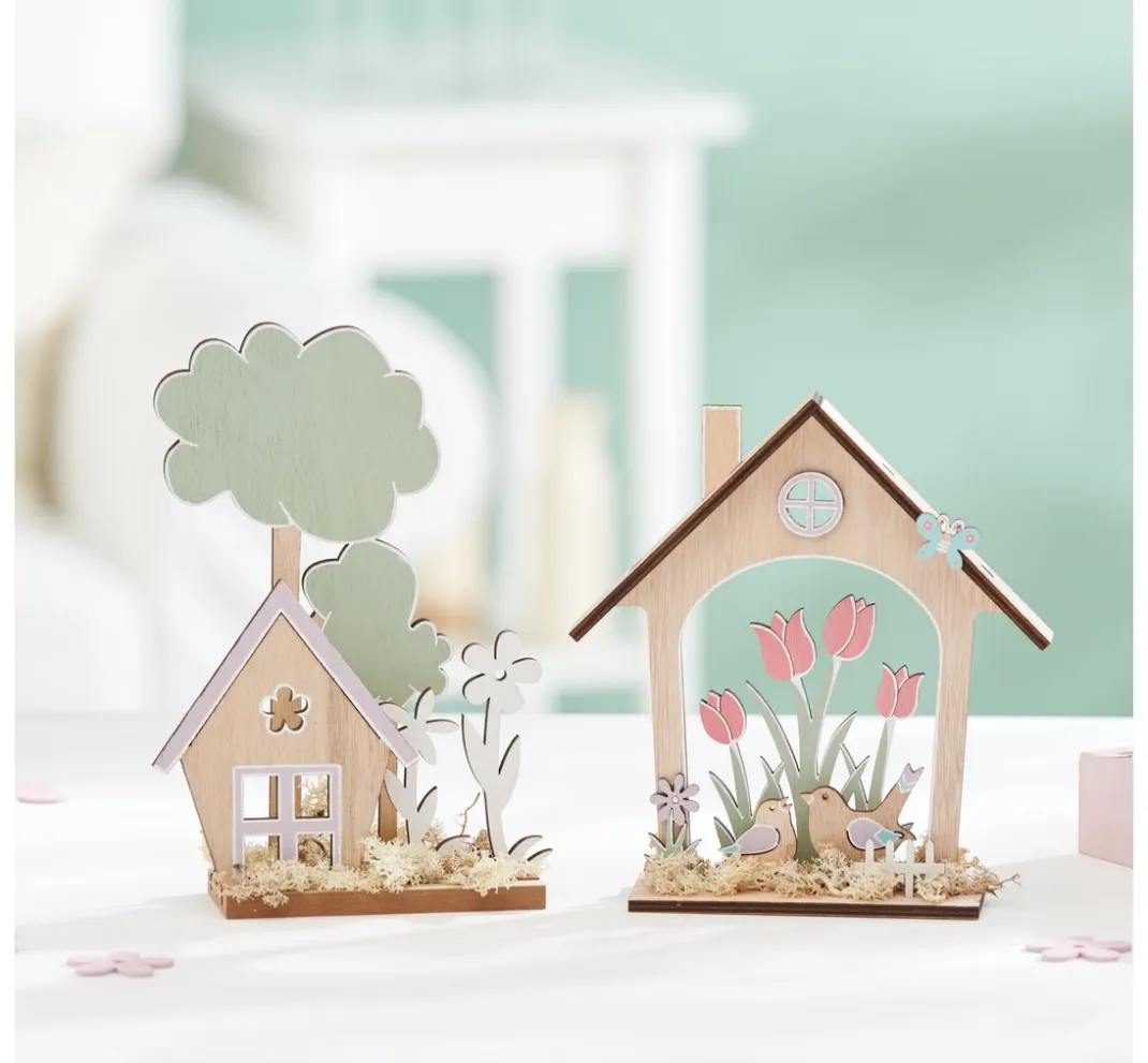 VBS Holz, Mdf & Pappmaché>Holz-Steckmotiv Haus "Frühlingserwachen"