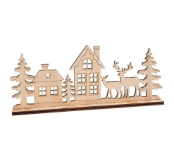 VBS Holz, Mdf & Pappmaché>Holz-Steckmotiv "Landschaft mit Rehen und Häusern"