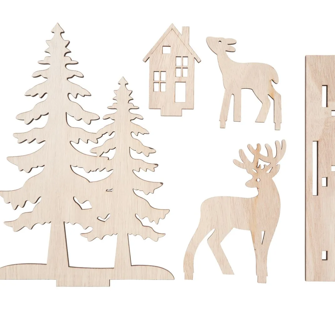 VBS Holz, Mdf & Pappmaché>Holz-Steckmotiv "Rehe am Waldesrand", 5-tlg.