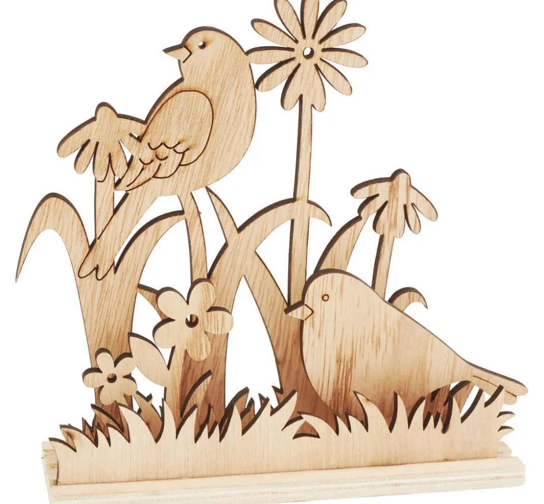 VBS Holz, Mdf & Pappmaché>Holz-Steckmotiv "Vögel in der Blumenwiese"