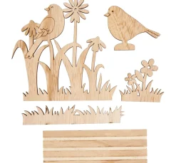 VBS Holz, Mdf & Pappmaché>Holz-Steckmotiv "Vögel in der Blumenwiese"