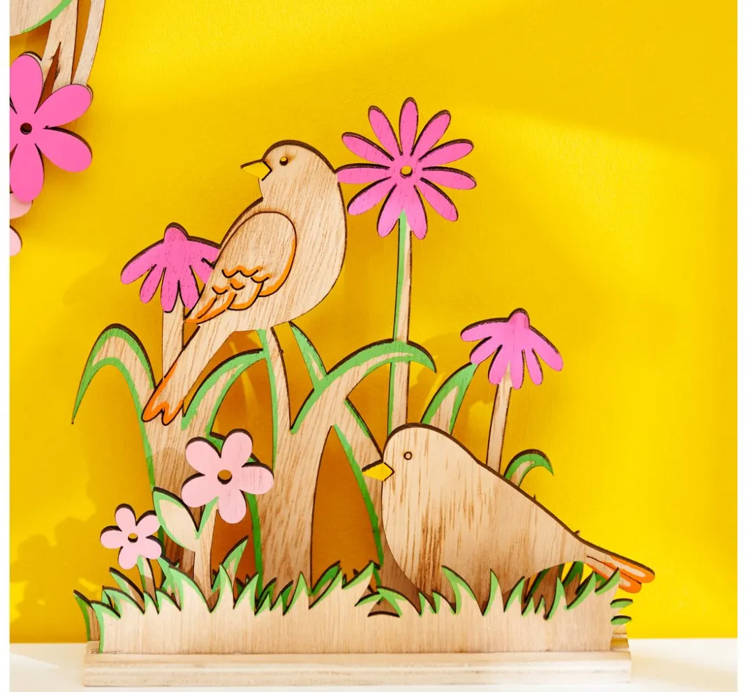 VBS Holz, Mdf & Pappmaché>Holz-Steckmotiv "Vögel in der Blumenwiese"