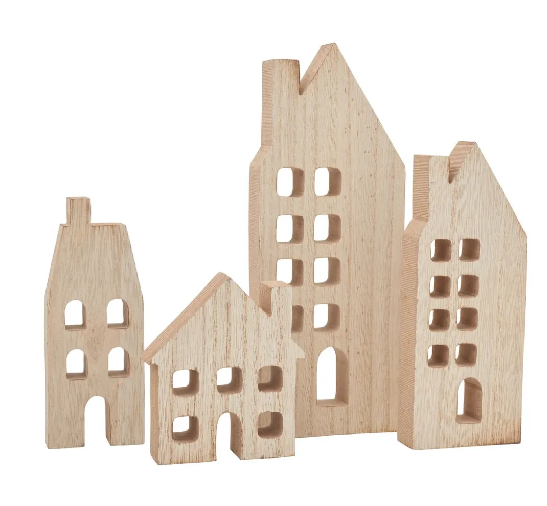VBS Holz, Mdf & Pappmaché>Häuser-Silhouetten mit Fenster, 4er-Set