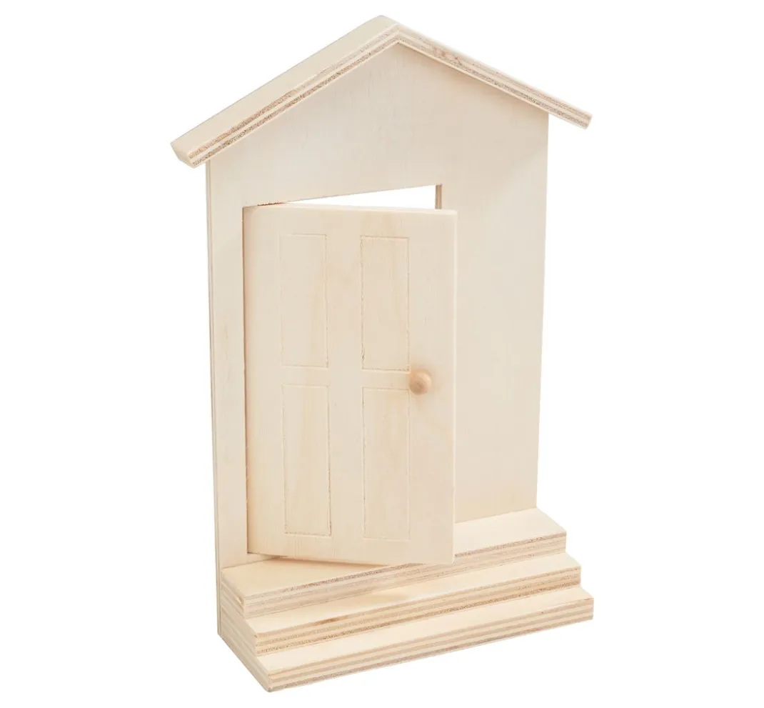 VBS Miniaturen|Holz, Mdf & Pappmaché>Miniatur Eingangstür "Sam" mit Treppenstufen