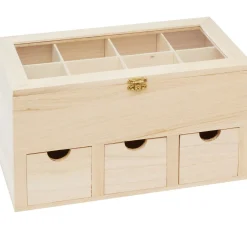 VBS Serviettentechnik|Holz, Mdf & Pappmaché>Teebox mit 3 Schüben und Sichtfenster
