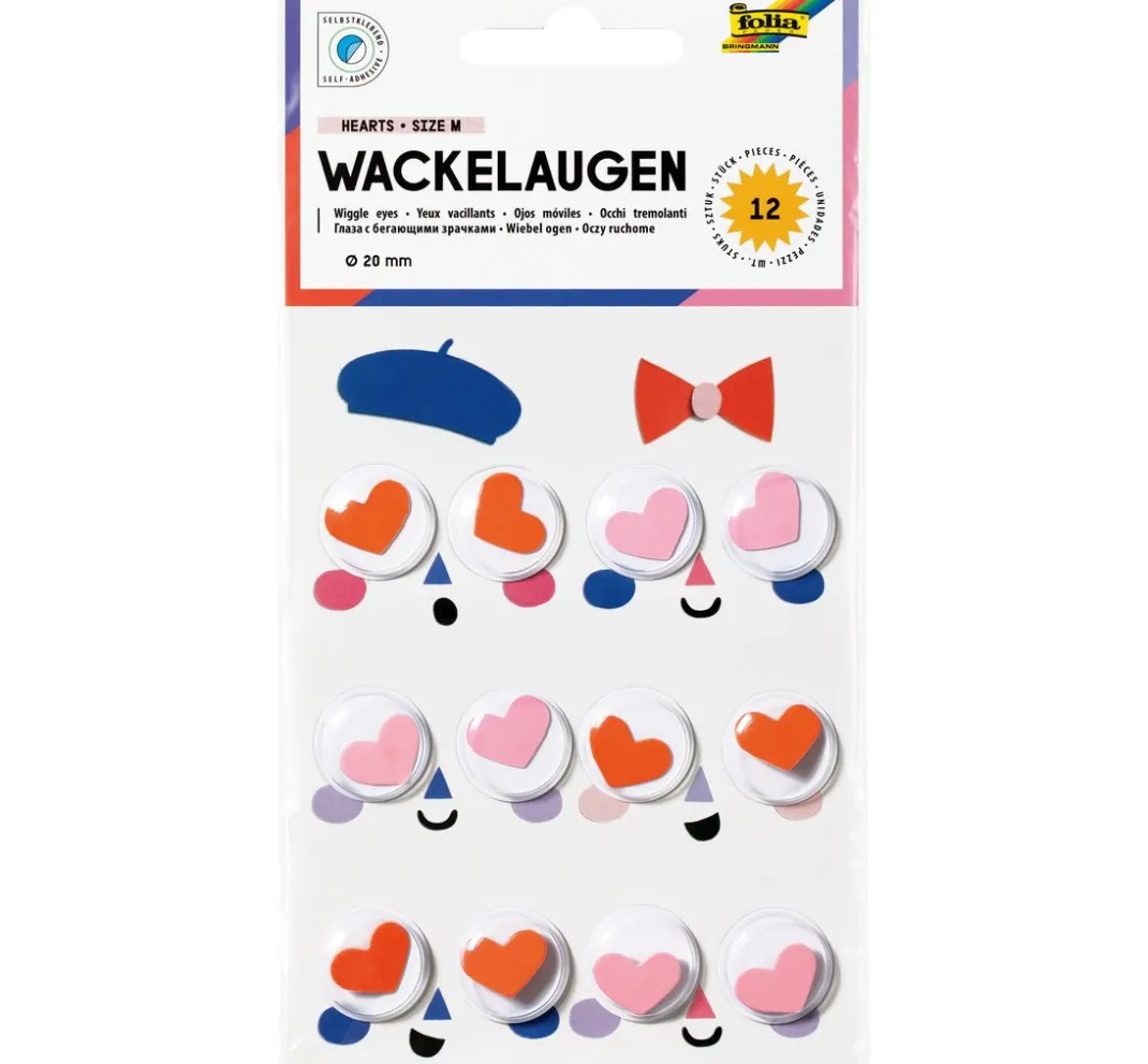 Kinder folia Wackel- & Tieraugen|Bastelzubehör>Wackelaugen "Hearts", 20 mm, selbstklebend