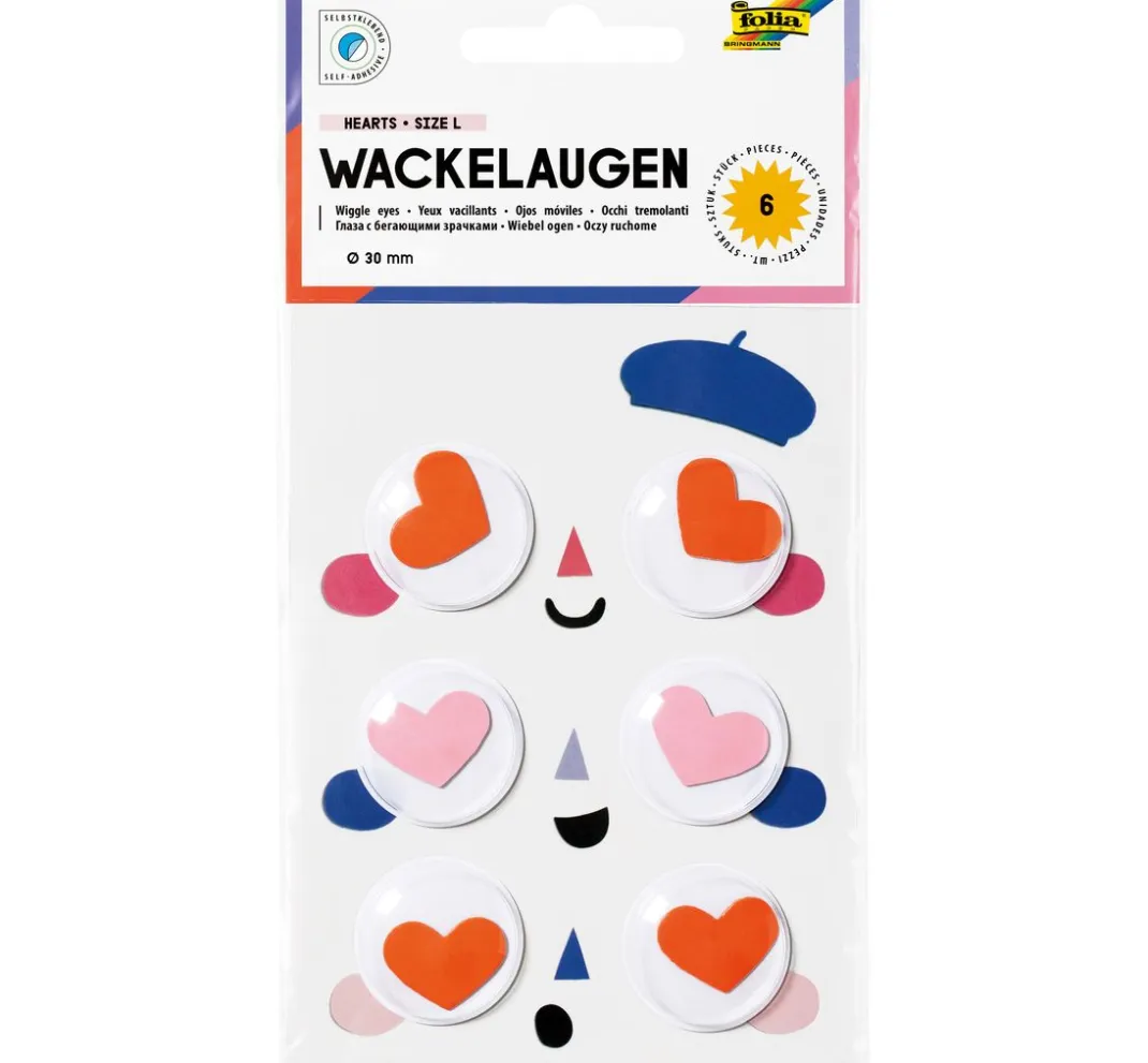 Kinder folia Wackel- & Tieraugen|Bastelzubehör>Wackelaugen "Hearts", 30 mm, selbstklebend