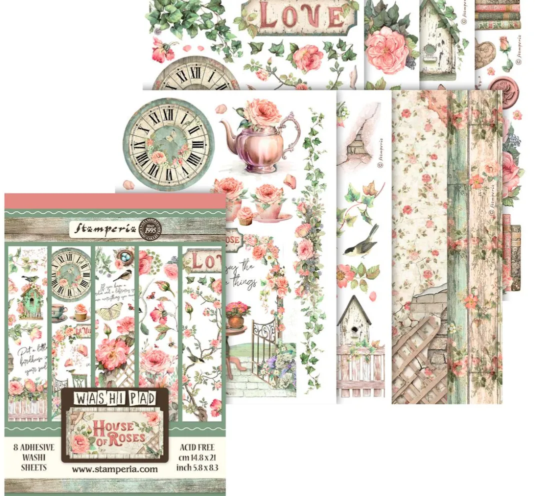 Stamperia Sticker & Klebebänder|Kartengestaltung>Washi Pad "House of Roses"