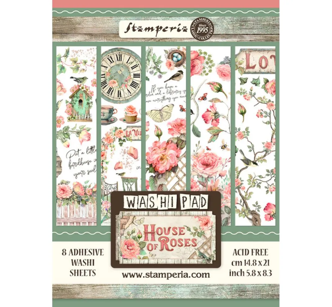 Stamperia Sticker & Klebebänder|Kartengestaltung>Washi Pad "House of Roses"
