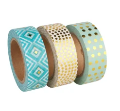Rayher Bullet Journal|Masking Tape>Washi Tape Set "Mint/Gold Foil"