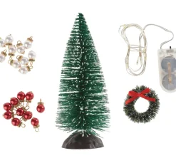 HobbyFun Miniaturen>Wichtel-Set "Beleuchteter Weihnachtsbaum & Tannenkranz"