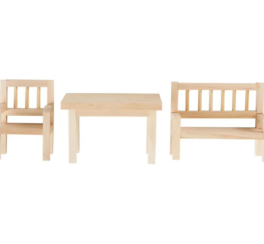 HobbyFun Miniaturen|Holz, Mdf & Pappmaché>Wichtel-Set "Tisch, Bank & Stuhl"