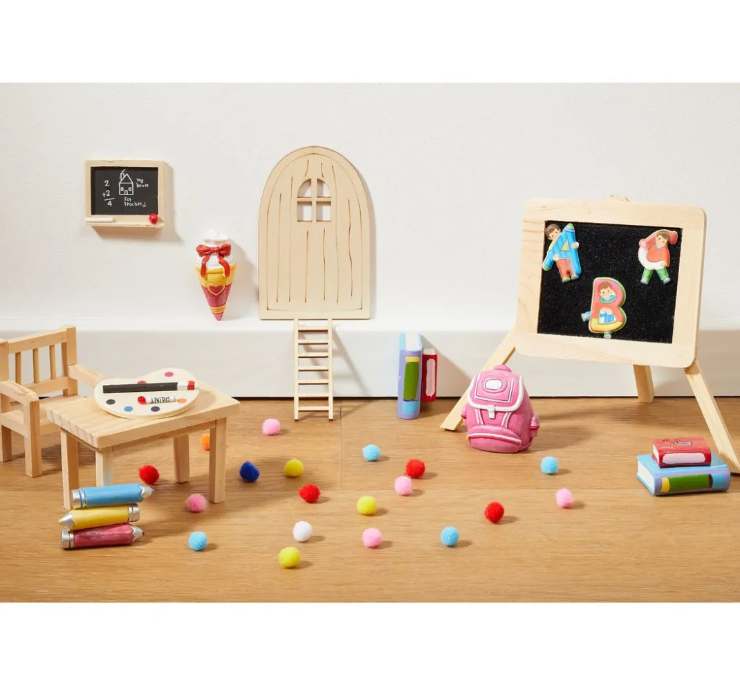 HobbyFun Miniaturen|Holz, Mdf & Pappmaché>Wichtel-Set "Tisch, Bank & Stuhl"