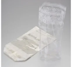 folia Backen|Bastelfolie>Zellglas-Beutel mit weißem Spitzendruck, 10 Stück
