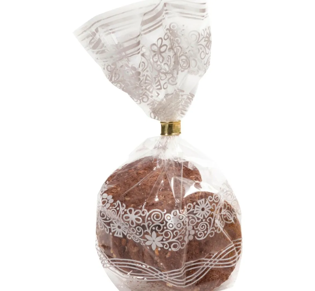 folia Backen|Bastelfolie>Zellglas-Beutel mit weißem Spitzendruck, 10 Stück